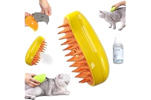 Ashemia Steamy Cat Brush, 3 In1 Cat Steamy Brush for Dog and Cat, 2024 New Self Cleaning Steam Cat Brush, Cat Steamer Brush for Massage, Cat Hair Brush for Tangled and Loosse Hair (Yellow+Essence)