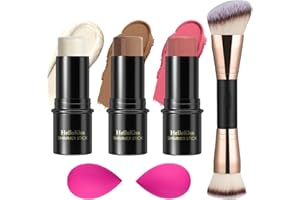 HILARECO 3 Pcs Cream Contour Stick Makeup Kit,Shades with Highlighter Stick,Blush Stick and Bronzer Contour Stick for Sculpt the Cheeks,Waterproof, Matte & Dewy Finish (Light-Medium,#02+#10+#12)