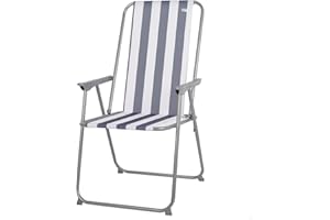 AKTIVE Sedia da campeggio pieghevole, 45x45x90 cm, Strisce Sailor, Con antiribaltamento, Sostiene 110 kg, Struttura in acciaio, Tessuto in poliestere, Braccioli in plastica, Sedie pieghevoli (62354)