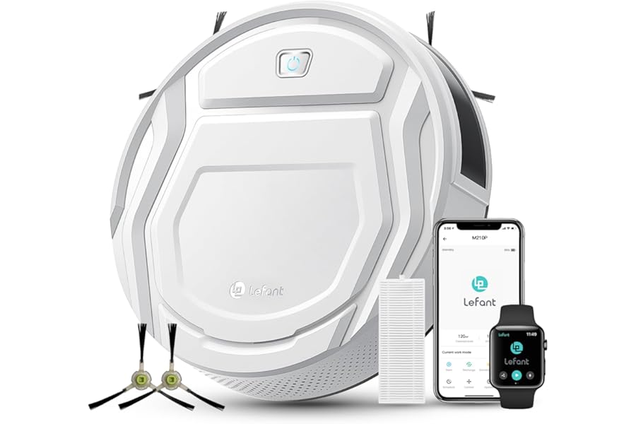 Lefant M210P Robot Vacuum Cleaner, 2200Pa Suction, Ultra-Slim Quiet, WiFi/App/Alexa, Zig-Zag Cleaning, 120 min Autonomy, Ideal for Animal Hair, Carpet and Hard Floors