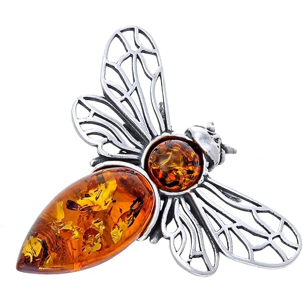 AMBEDORA Broche pour femme en argent 925 oxydé, rose d'ambre baltique sculptée à la main, broche en rose d'ambre cognac,ensemble cadeau prêt à l'emploi Saint-Valentin, anniversaire de mariage