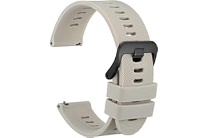 WOCCI 22mm Bracelet de Montre pour Homme à Rayures Arquées, Silicone Bande à Dégagement Rapide, Boucle Noire (Sable)