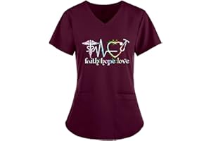 STPT Schlupfhemd Bluse Kurzarm V-Neck Kasack Damen Pflege mit Karikatur Motiv und Taschen Uniform Berufsbekleidung Krankenschwester Kleidung Schlupfkasack Uniformen