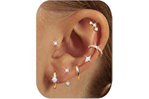 Dochais 7 Paires Boucles d'Oreilles Femme Boucles Acier Chirurgical 316L Hypoallergénique Boucle d'Oreille Or 14K Set Clous Cuffs Piercings Multiples Helix Tragus Bijoux Or/Argent