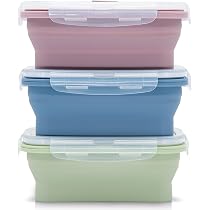 4 Boîtes à Lunch Pliables En Silicone Virklyee - Rondes, Rétractables, 350ml à 1200ml, Bleu