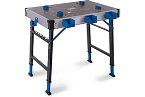 Scheppach Werkbank und Spanntisch MWB150 | max. 450 kg Traglast | 5-Fach höhenverstellbar 733 – 888 mm | Integrierte Messskala | 20 mm Lochrastersystem | 848 x 600 x 85 mm Arbeitstisch mit MDF-Platte