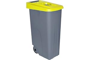 Contenedor de Residuos Reciclo 85L Amarillo con Tapa Abierta y Ruedas – Plástico Resistente, Encajable, Asa Ergonómica, Ideal para Reciclaje y Colectividades | Denox