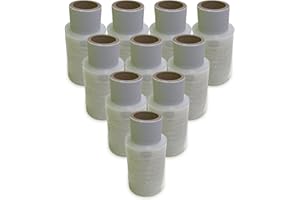 JeeJaan® 10 Rolls Clear Mini Handy Shrink Wrap 100mm x 150m 17mu - Self-Adhering Pallet Stretch Wrapper - Heavy Duty Plastic Wrap for Moving House Furniture Wrapping Film