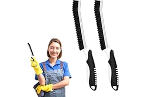 Cleangor Cepillo de Limpieza de Grietas, Cepillo de Cerdas Duras con Cabezal de Cerdas Duras Dentadas y Mango Ergonómico, Adecuado para Inodoros, Cocinas y Ranuras de Puertas y Ventanas (2, Negro)