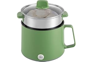 DAOHHFO 1.7 L Electric Hot Pot with Steamer, 220 V Mini Multicooker, Portable Non-Stick Pot with Double Power Control, Travel Electric Frying Pan for Home Office Dorm (Green)