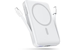 Podoru mag-Safe Bateria Externa, 10000mAh Magnético Power Bank, Powerbank mag-Safe Integrado USB-C&Lighting, Cargador Portátil Inalámbrico PD 22.5W Carga Rapida para iPhone 15/14/13/12-Blanco