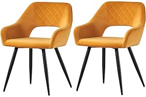 ‎JYMTOM JYMTOM Samt-Esszimmerstuhl mit Stoffbezug, gepolsterte Sitzfläche, Wohnzimmer, mit Metallbeinen, Armlehnen, Rückenlehne, (2, gelb)