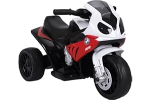 HOMCOM Moto électrique Enfants, 3 Roues sous Licence BMW S1000 RR, 6V et 2,5 Km/h, Voiture électrique Enfants avec Effets Lumineux et sonores, Moto Enfant, Charge Max. 20 kg, Rouge