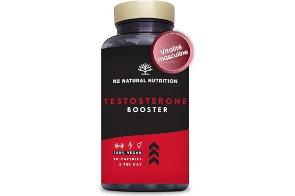 TESTOSTÉRONE HOMME BOOSTER - Musculation, Libido, Puissant, Énergie - Formule Naturel avec Maca, Fenugrec, Zinc, Vit B6 et Ginseng. 90 Capsules. VÉGAN. N2 Natural Nutrition