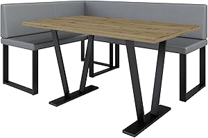FURNISTAR Eckbank Akiko Metal mit Tisch - Eckbankgruppe für Ihrem Esszimmer, Küche modern, Sitzecke, Essecke. Perfekt für Küche, Büro und Rezeption. Solide und Starke Verarbeitung. (Soft 29, 196x142 Links)