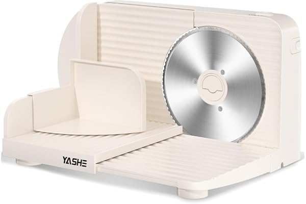 YASHE Trancheuse Électrique Pliable, Trancheuse À Jambon 180W Avec Lame Dentelée De 17 Cm, Épaisseur Réglable 0–15 Mm, Facile À Nettoyer & Design Sécurisé Pour Viande, Fromage, Pain, Légumes