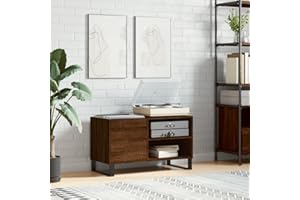 Prissent Mobile Porta Dischi 85x38x48cm - Libreria Stretta Basso Salotto, Mobiletto TV, Scaffale Porta CD, Legno Multistrato Vinile - Rovere Marrone