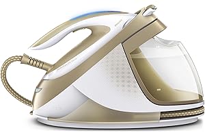 Philips Żelazko z Generatorem Pary Perfect Care Elite Silence, Moc 2400 W, Uderzenie pary do 490 g,Tryb Eco, Technologia OptimalTemp, Funkcja Easy De-calc Plus, Kolor Złoto-biały (GC9642/60)