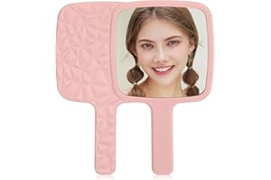 XINJODUZ Xindojuz Małe kwadratowe lusterko ręczne, ręczne lusterko ze wzorem diamentowym, przenośne 1X/5-krotne powiększające lusterka podróżne z uchwytem, do makijażu, podróży, dla kobiet i mężczyzn, różowe