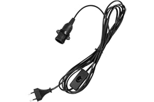 kwmobile Portalámpara E14 con interruptor - Cable de red con interruptor y enchufe - Adaptador de lámpara de 3.5 M - Base para bombilla en negro