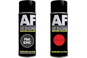 ALEX FLITTNER DESIGNS Auto Vernice Spray Set per Fiat 634C Grigio Pessimo Umore MetallicBase Trasparente 2x400ml con vernice spray trasparente