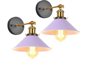 iDEGU 2 Pezzi Lampade da Parete Vintage, 22cm Applique da Parete Retrò Lampadario Plafoniera E27 Illuminazione da Parete Moderna per Camera da Letto, Soggiorno, Camera per Bambini (Viola)