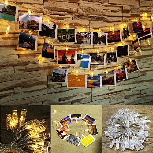 FFNW USB Powered LED Photo Clip String Lights 16.4 Feet 40leds Photo Clips String Lights for Decor Artwork, Wall Hanging Pictures, Photos, Bedroom, Party (Warm White)