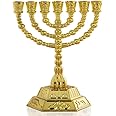 YU FENG 7-Branch Menorah Candle Holder for Shabbat,Tabernacle, Home Decor Ornaments Table Centerpiece Display(Gold)