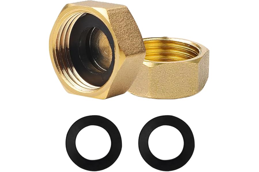 Durable Brass Blanking Caps - Pack of 2 for Plumbing Solutions,Hex Brass Female Blanking Stop Cap(3/4 inch),Blanking Nut Caps for Washing Machine Radiator Valve faucets Tap