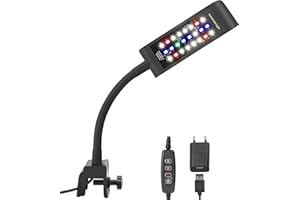 BELLALICHT Lampa do akwarium z klipsem LED [RGB + białe światło] 10 poziomów jasności ściemniacza, 20-30 cm akwarium akwarium i roślin wodnych, czarna