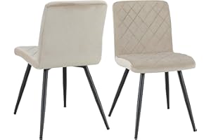 ‎DUHOME Duhome Esszimmerstühle Samt 2er Set Küchenstuhl Polsterstuhl mit Rückenlehne Wohnzimmerstuhl Rautenmuster Design für Küche Esszimmer Lounge Wohnzimmer, Beige