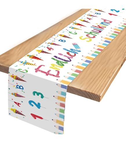 Schulanfang Tischläufer – Deko Für Die Einschulungsparty In Schwarz Oder Weiß, 182x36 Cm