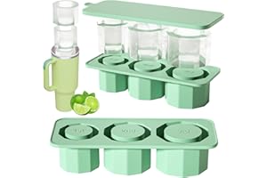 WESWEET Duża silikonowa taca na kostki lodu do kubka, wielokrotnego użytku, silikonowa taca na kostki lodu z pokrywką, do zamrażarki, napojów, kawy, whisky (L zielona)