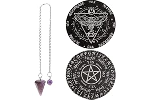 GORGECRAFT 2 PCS Papillon Pendule Conseil Pentagramme Pendule Planches en Bois Divination Autel Sorcellerie Kit en Bois Métaphysique Message Board avec Améthyste Naturelle Forme de Cône Pendule