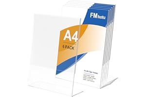 FMhotu Acryl Schilderhalter 6 Pack A4 Transparenter C Form Ständer, Tischschildhalter, Kunststoff Foto Bilderrahmen, Flyer Display für Empfang, Büro, Geschäft, Restaurant, Hotel