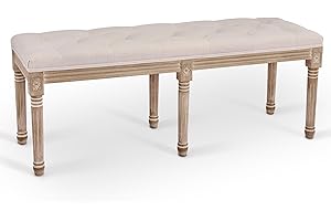 VONLUCE Taburete Pie de Cama 122x42,5x48 cm Taburete para Pie de Cama en Estilo de Vintage Banco Tapizado con Asiento Acolchado y Patas de Madera para Dormitorio y Salón (122 x 42.5 x 48 cm)