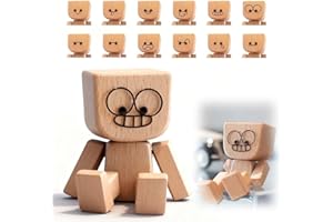 SUJAHHUJIQ Shaking Wooden Man Figurine for Car Dashboard, Funny Handmade Shak Feet Woodens Doll Suitable for Car Accessories and Desk Decoration with 12PCS Magnetic Expressions