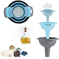 Clazkit® 3-Piece Kitchen Funnel Set - Nested Funnels with Handle, Wide Mouth Food Grade Plastic, Detachable Strainer Filter for Liquids, Dry Ingredients, and Powder