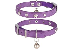 DAIHAQIKO Collare per gatti in pelle per gatti maschi e femmine con campanello e cintura elastica di sicurezza Collare con strass a stella per gatti piccoli e grandi
