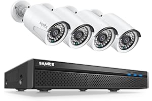 SANNCE PoE 8CH NVR 4K HD Kit di Videosorveglianza, Cablato, 3MP 4 IP Telecamera di Sicurezza con Sistema di Videosorveglianza LED,EXIR Visione Notturna Fino a 30m-Senza HDD