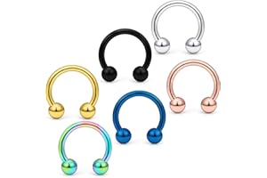 Briana Williams 6pcs Circular Barbell Portachiavi a ferro di cavallo Hoop Acciaio inossidabile 20/18/16/14/14/12 Gauge Piercing gioielli