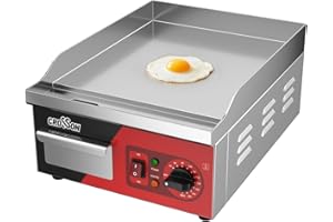 CROSSON Piastra Elettrica Commerciale 2000W,Plancha Elettrica Inox 36 x 40 cm, Temperatura Regolabile 60-300°C con Spatola per Ristoranti Luoghi Pubblici e Barbecue
