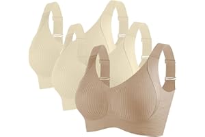 LANUNLLY 3 Piezas Sujetador Reductor sin Aros Sujetador Deportivo Alto Impacto Talla Grande Sujetadores Básico sin Costuras Cuello V Push Up Bandolera Ajustable con Relleno Suaves Cómodo Transpirable Sostenes