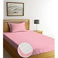 NEW LEAF Pure Cotton Elastic Fitted Bedsheets with 1 King Size Pillow Covers | Single Mattress Bed with All Around Elastic 210tc Supersoft | Size - 72 x 36 +6 inches | Small Checks, Pink