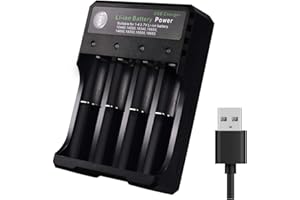 WSNDY 18650 Battery Charger, 4-Slot 5V 2A Universal Smart Fast Charger for 3.7V Li-ion Rechargeable Battery 10440 14500 16340 16650 14650 18350 18500 18650(RCR123), Red/Green Display (Not Battery)