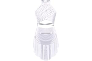 iiniim Vestido de Patinaje Artístico para Niñas Vestido Danza Lírica y Contemporánea Maillot con Falda Ballet de Malla y Pedrería Brillante Disfraz Bailarina 5-16 Años