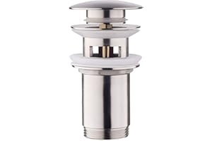 Ablaufgarnitur mit Überlauf Gebürstet Nickel - Keymark Universal Ablaufventil Abflussgarnitur für Waschbecken & Waschtisch - Messing Pop Up Ablauf Abfluss Stöpsel