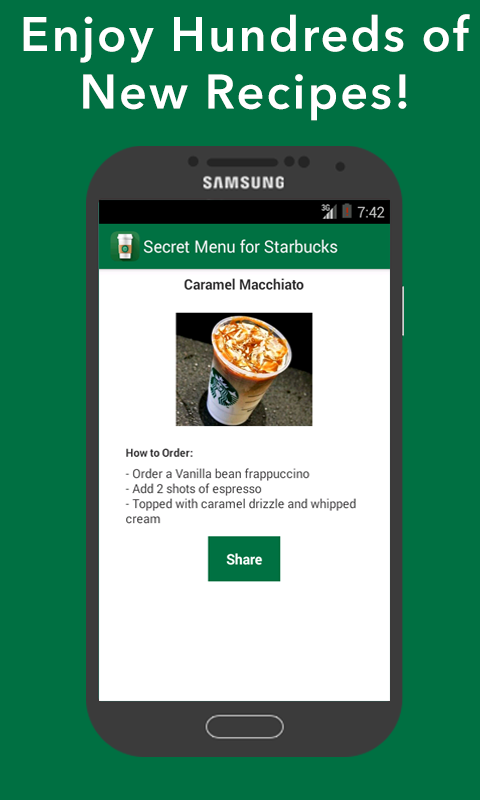 Secret Menu For Starbucks Coffee Frappuccino Tea Hot And Cold Drinks Recipes Amazon Co Uk Appstore For Android