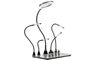 SainSmart Magnetyczna stacja lutownicza z powiększoną podstawą o wymiarach 38 x 18 cm, 5 x lampa powiększająca LED, 4 uchwyty na płytkę drukowaną i 4 elastyczne magnetyczne wskazówki pomocnicze