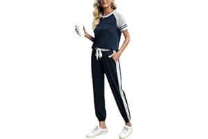 Terecey Chandal Mujer Completo de Algodón Conjunto Completo Chándal Mujer con Manga Corta Conjunto Casual de 2 Piezas Sudadera y Pantalones Conjunto Deportivo Mujer